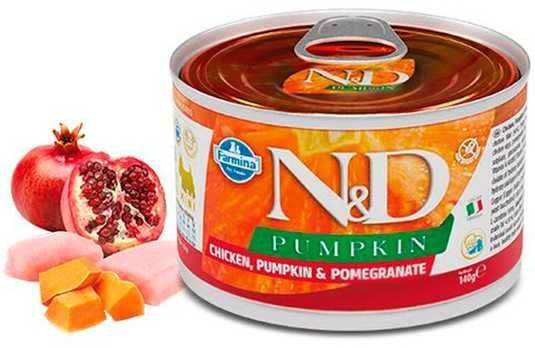Вологий корм Farmina N&D Pumpkin Grain Free Dog Adult Mini Chicken, Pumpkin & Pomegranate Cans для собак дрібних порід з куркою, гарбузом та гранатом 140 г