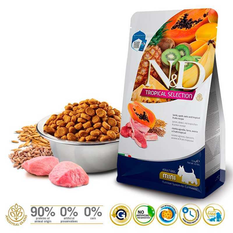 Сухий корм Farmina N&D Tropical Selection Dog Adult Mini Lamb, Spelt, Oats & Fruits для собак дрібних порід з ягням і тропічними фруктами 1,5 кг