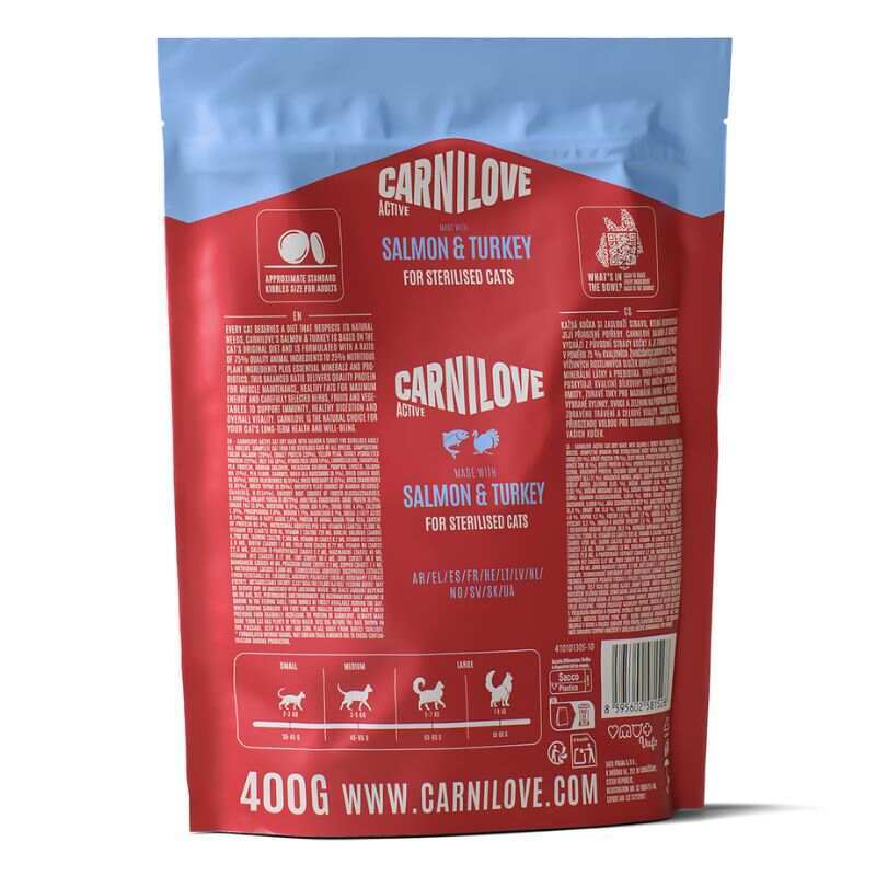 Сухий корм Carnilove Active Salmon & Turkey Sterilised для стерилізованих котів з лососем та індичкою,400 г