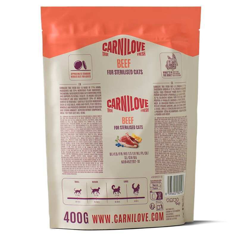 Сухий корм Carnilove True Fresh Beef Sterilised для стерилізованих котів з яловичиною,400 г