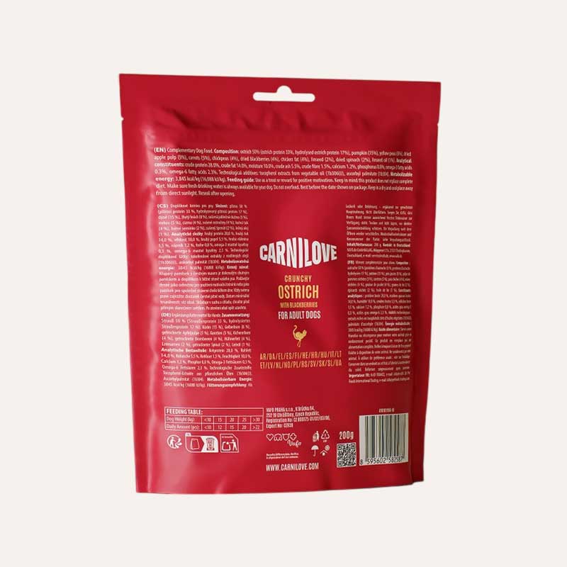 Ласощі для собак Carnilove Dog Crunchy Snack з м’ясом страуса та ожиною,200 г