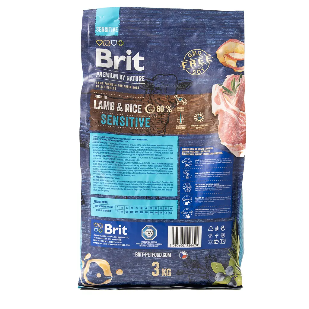 Сухий корм Brit Premium Sensitive Lamb and Rice для собак всіх порід 3кг
