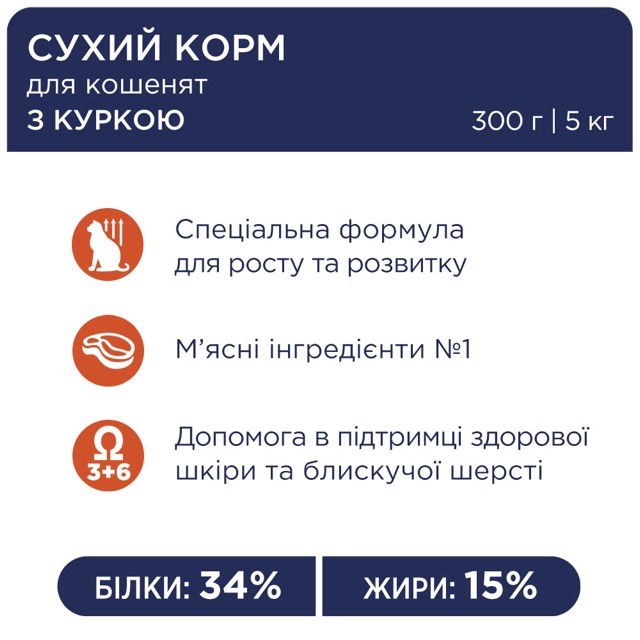 Сухий корм C4P Premium Kitten для кошенят з куркою 300г