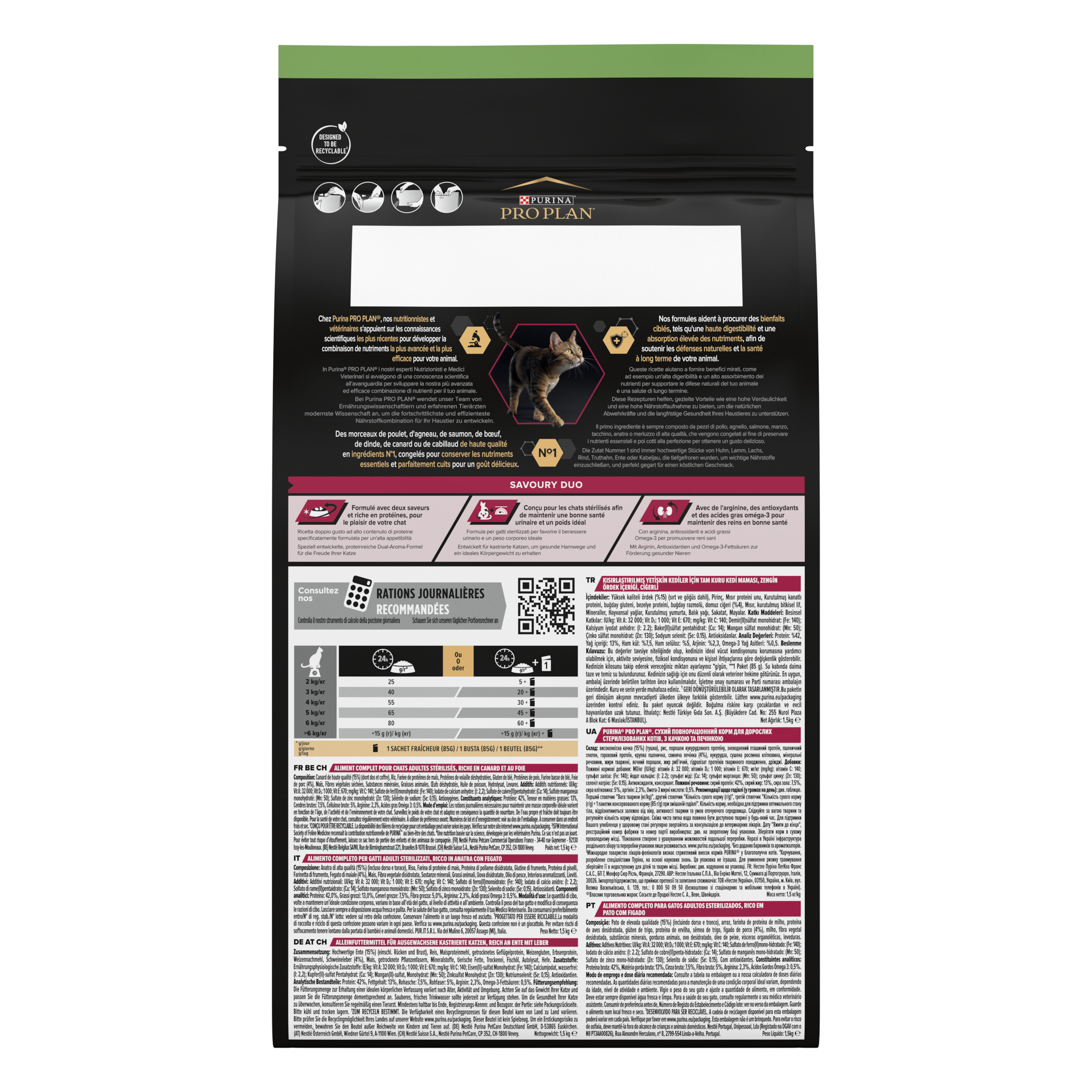 Сухий корм Purina Pro Plan Cat Adult Sterilised Savoury Duo Duck & Liver для котів стерилізованих з качкою та печінкою 1,5кг
