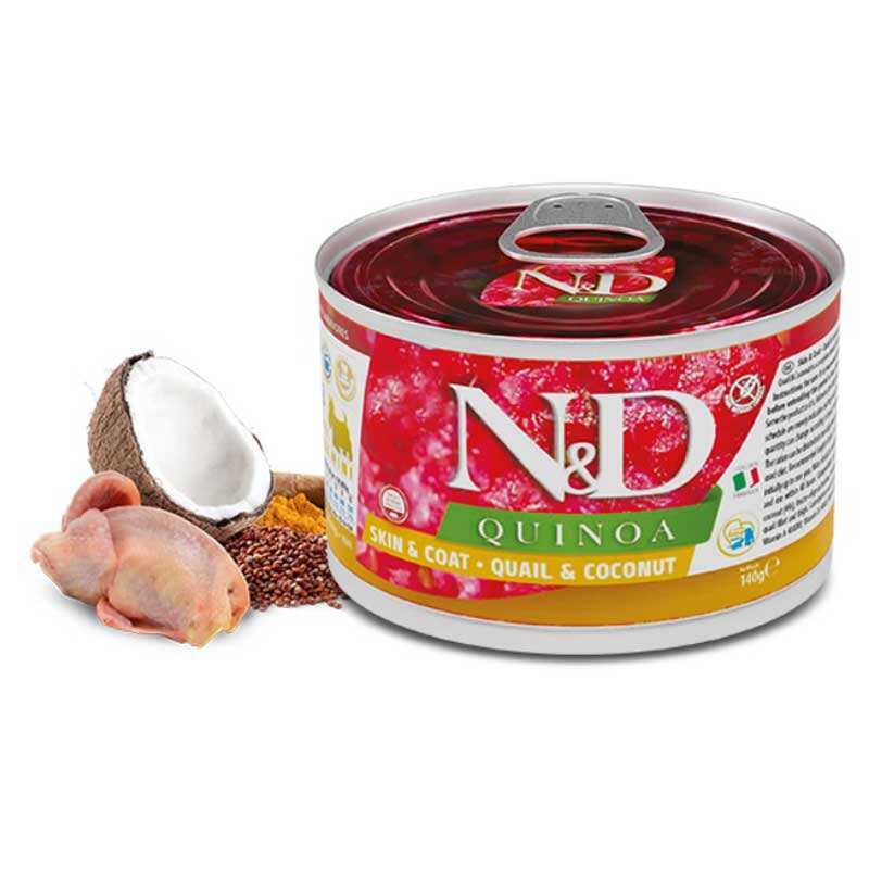 Вологий корм Farmina N&D Quinoa Dog Adult Mini Skin & Coat Quail & Coconut Cans для собак дрібних порід з перепілкою, кіноа та кокосом 140 г