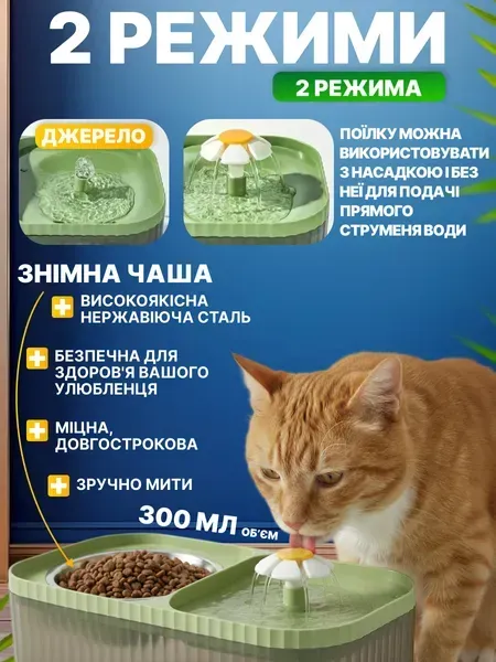 Автоматична напувалка-фонтан з годівницею 2 в 1 для собак і котів, 3 л