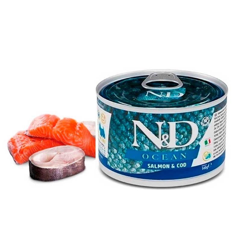 Вологий корм Farmina N&D Ocean Grain Free Dog Adult Mini Salmon & Cod Cans для собак дрібних порід з лососем та тріскою 140 г