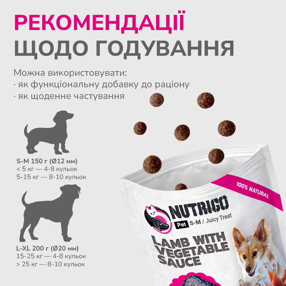 Ласощі LK Baits Pet Nutrigo Treat Lamb для собак з ягням та овочевим соусом,150 г