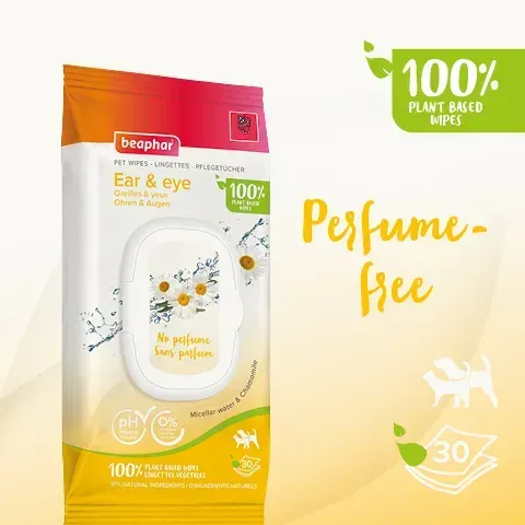 Beaphar Pet Wipes Ear & Eye Вологі серветки для очищення вух та очей у собак і котів,30 шт
