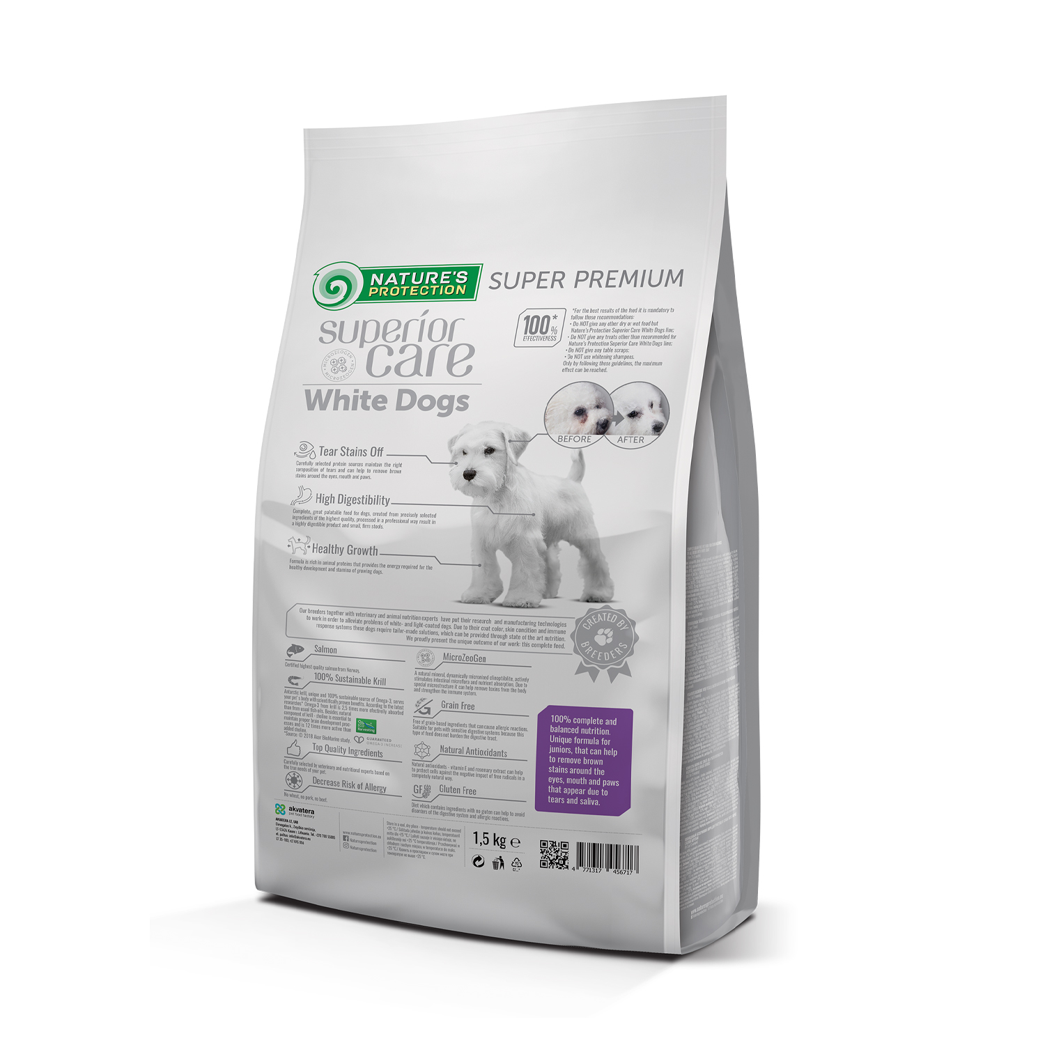 Сухий корм Nature's Protection Superior Care White dogs Grain Free Salmon Junior All Breeds для цуценят з білою шерстю з лососем 1,5 кг