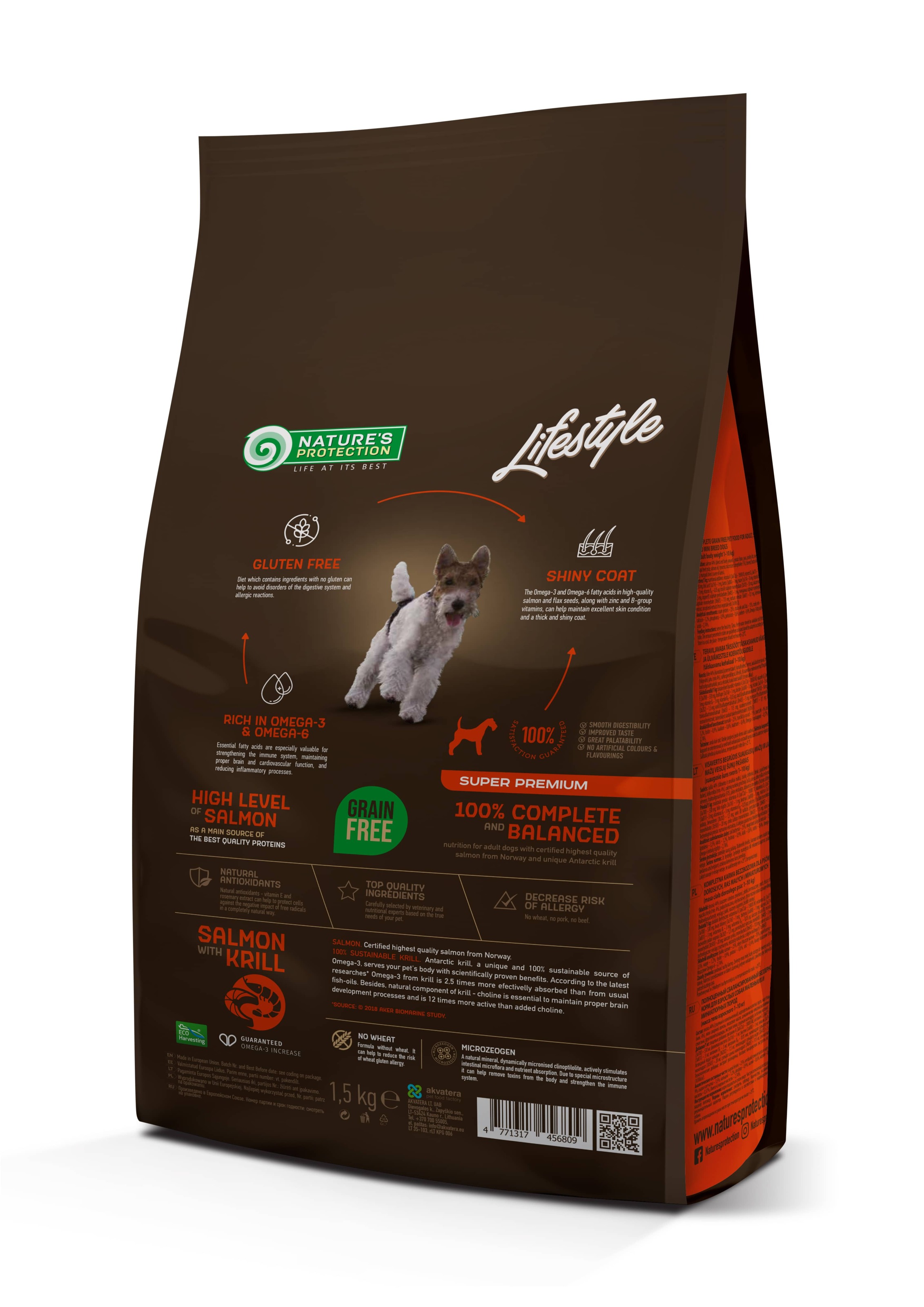 Сухий корм Nature's Protection Lifestyle Grain Free Adult Small & Mini Breeds Salmon with Krill для собак малих порід з лососем та крилем 1,5 кг