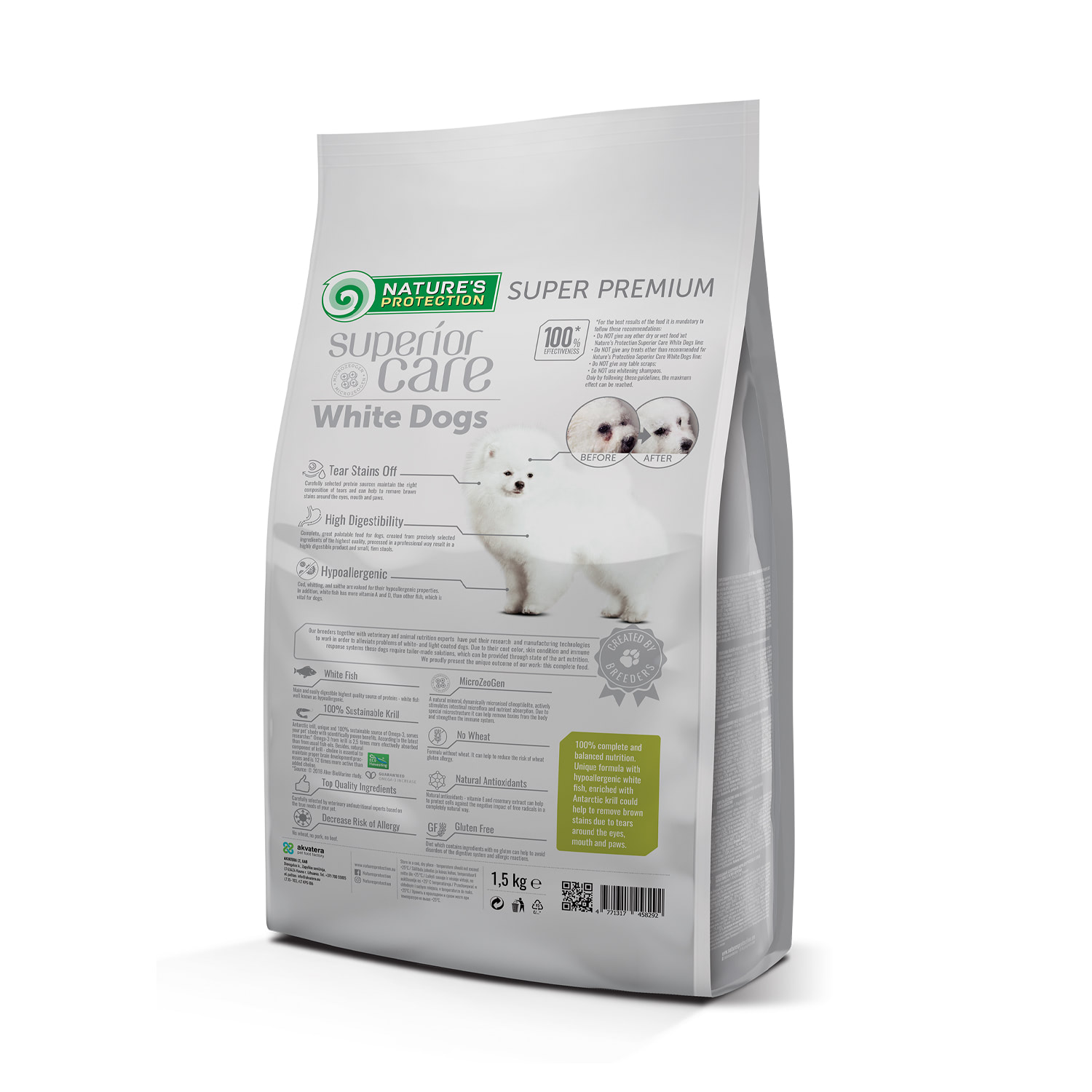Сухий корм Nature's Protection Superior Care White Dogs Grain Free Junior Small and Mini Breeds для цуценят малих порід з білим забарвленням шерсті з білою рибою 1,5кг