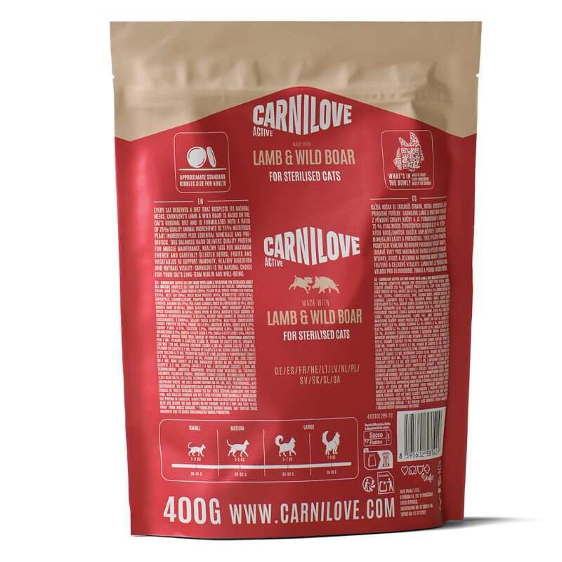 Сухий корм Carnilove Active Lamb & Wild Boar Sterilised для стерилізованих котів з ягням та диким кабаном,400 г