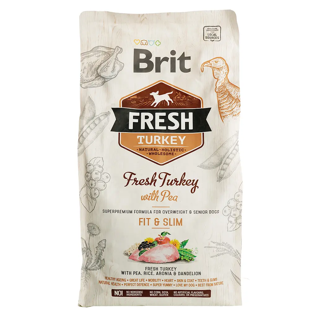 Сухий корм Brit Fresh Turkey & Pea Light Fit and Slim Adult для собак з індичкою 2,5кг