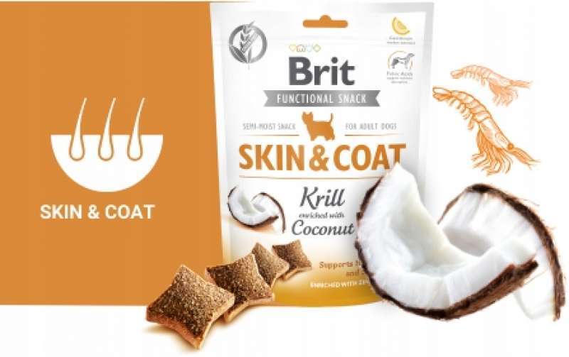 Ласощі для собак Brit Dog Functional Snack Skin & Coat для підтримання здоров'я шкіри та шерсті,150 г