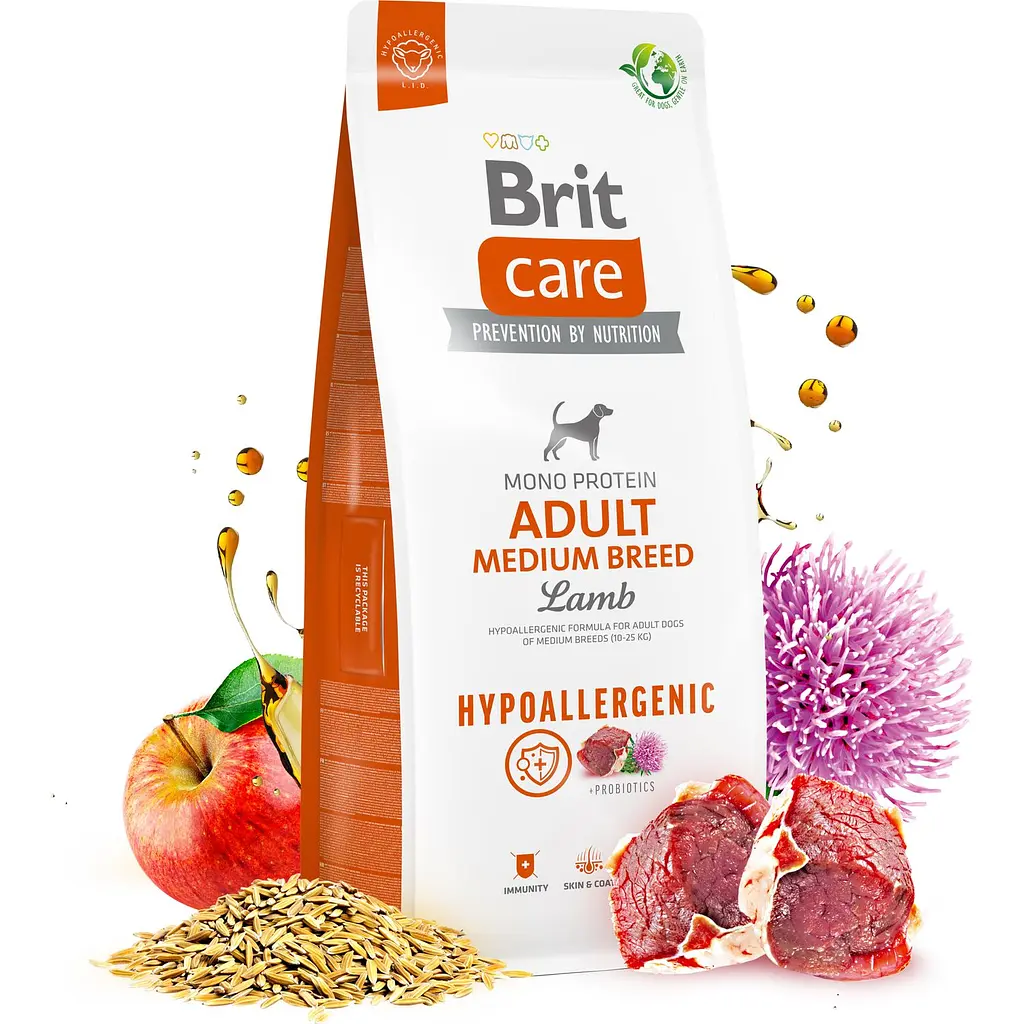 Сухий корм Brit Care Dog Hypoallergenic Adult Medium Breed для дорослих собак середніх порід, гіпоалергенний, з ягням, 12кг