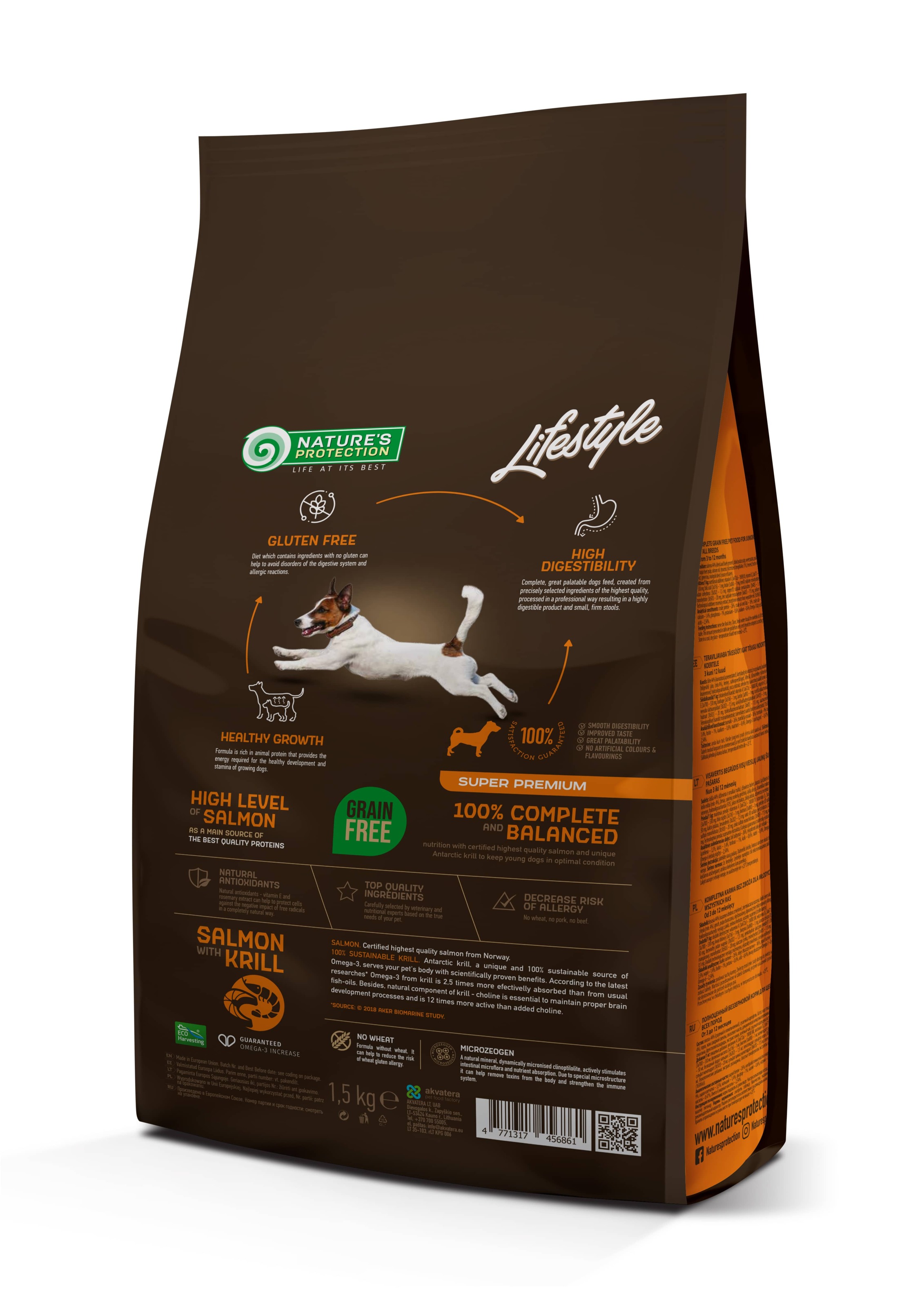 Сухий корм Nature's Protection Lifestyle Grain Free Salmon with Krill Junior All Breeds для цуценят всіх порід з лососем та крилем 1,5кг