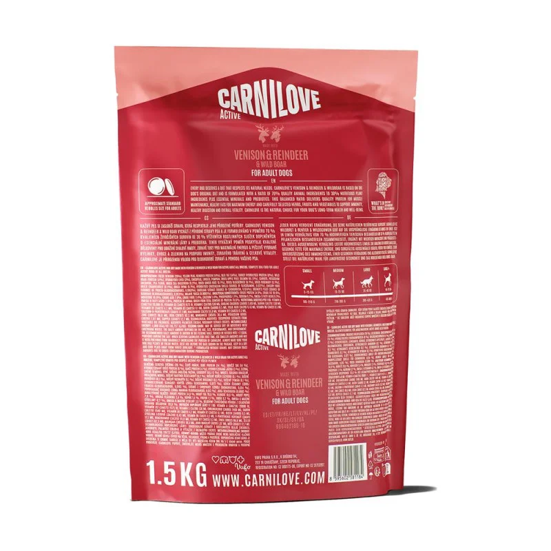 Сухий корм Carnilove Active Dog Adult Venison & Reindeer & Wild Boar для активних cобак з олениною, м'ясом північного оленя та дикого кабана,1,5 кг