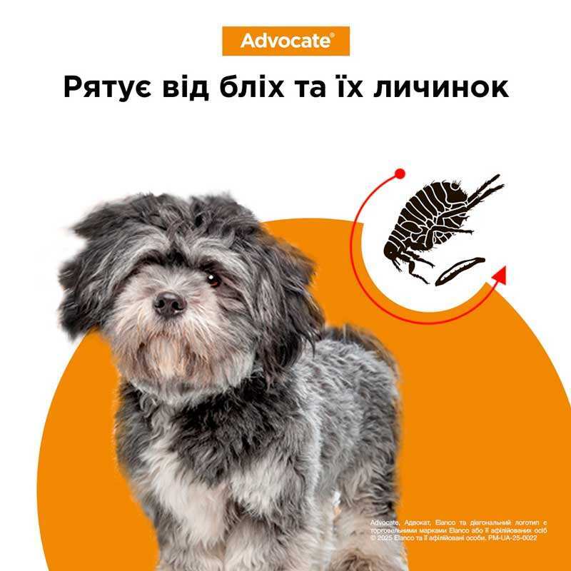 Elanco Advocate -протипаразитарні краплі Адвокат на холку від зовнішніх і внутрішніх паразитів для собак вагою до 4 кг, 1 піпетка