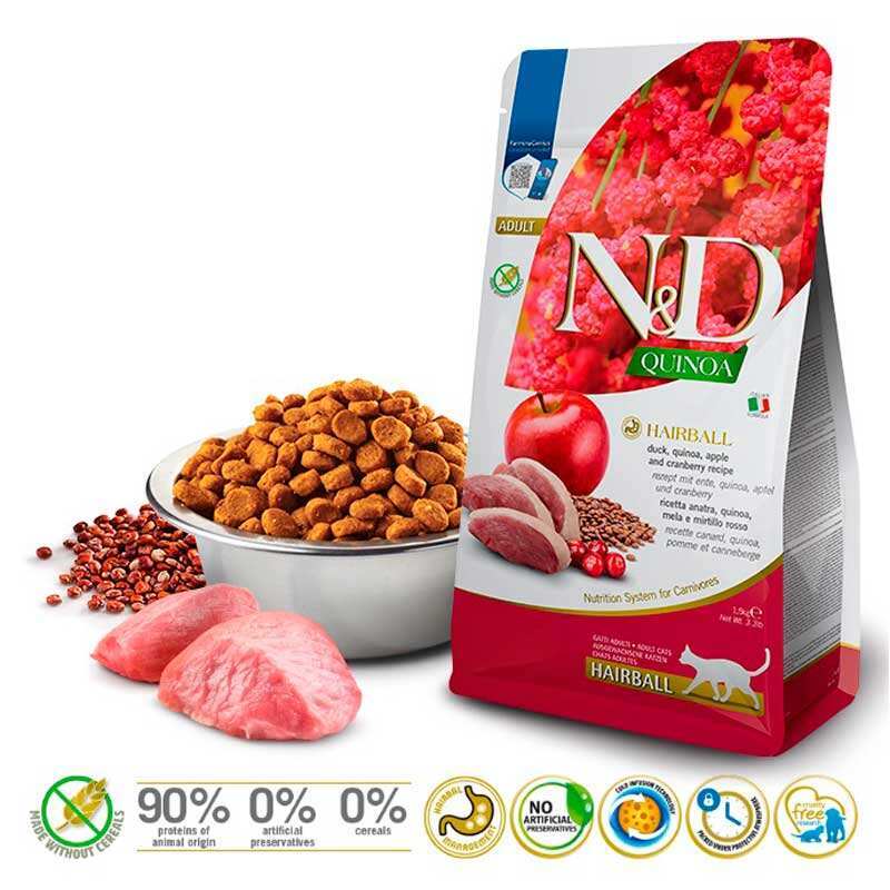 Сухий корм Farmina N&D Quinoa Cat Adult Hairball Duck & Apple для виведення шерсті у котів з качкою та кіноа 300 г