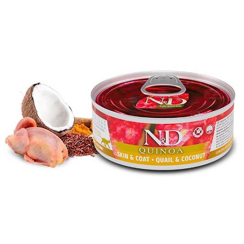 Вологий корм Farmina N&D Quinoa Cat Adult Skin & Coat Quail & Coconut Cans для котів з перепілкою,кіноа та кокосом 70 г