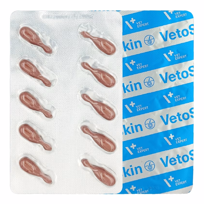 VetExpert VetoSkin-Харчова добавка (ВетоСкін) для здоров’я шкіри та шерсті у котів та собак,60 шт