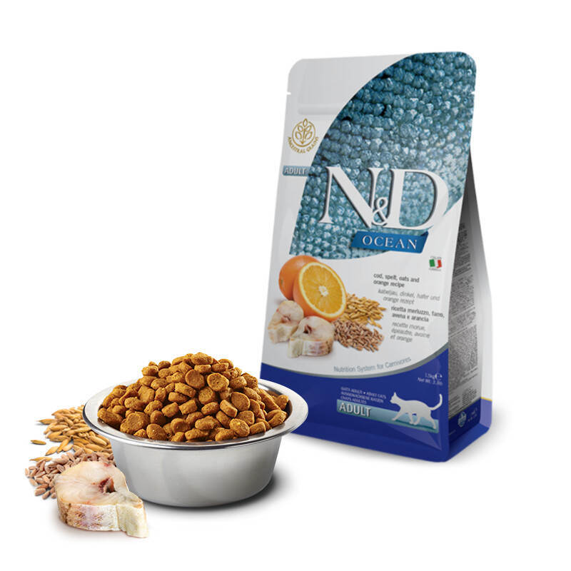 Сухий корм Farmina N&D Ocean Cat Adult Cod, Spelt, Oats & Orange для котів з тріскою та апельсином 300 г