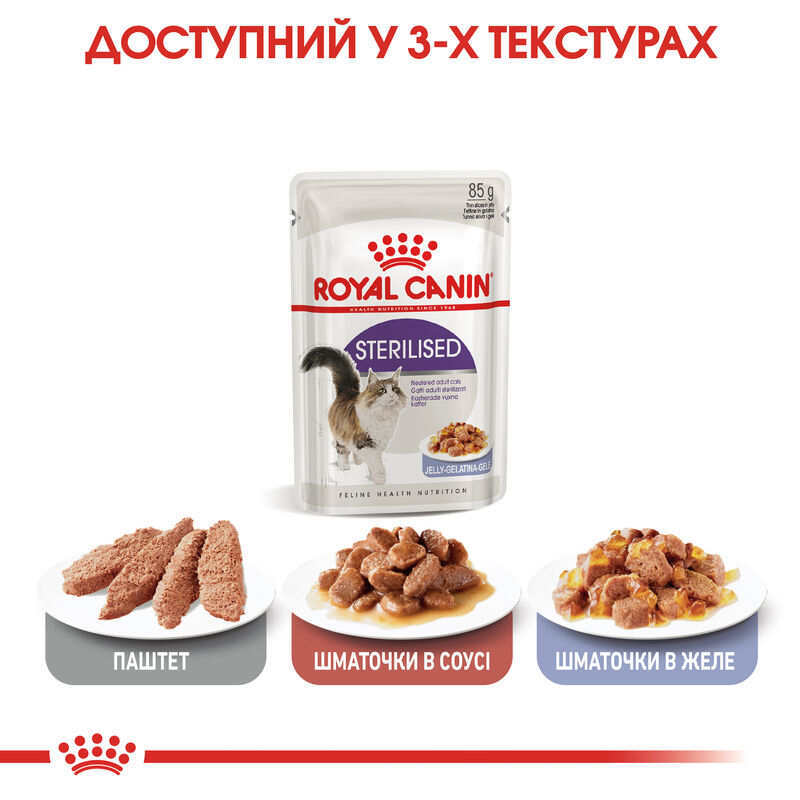 Вологий корм Royal Canin Sterilised in Jelly для стерилізованих котів (шматочки в желе) 85 г