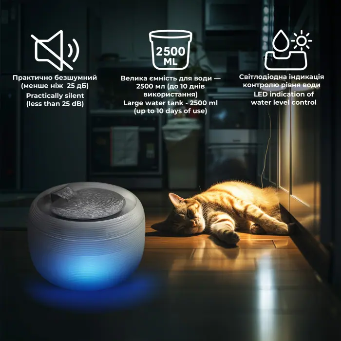 WAUDOG Автоматичний фонтан-поїлка для собак і котів з LED-підсвіткою, 2,5 л, білий