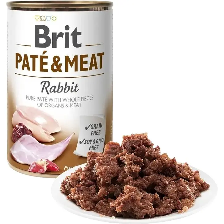 Вологий корм Brit Pate and Meat Rabbit для собак шматочки кролика та курки в паштеті 400г