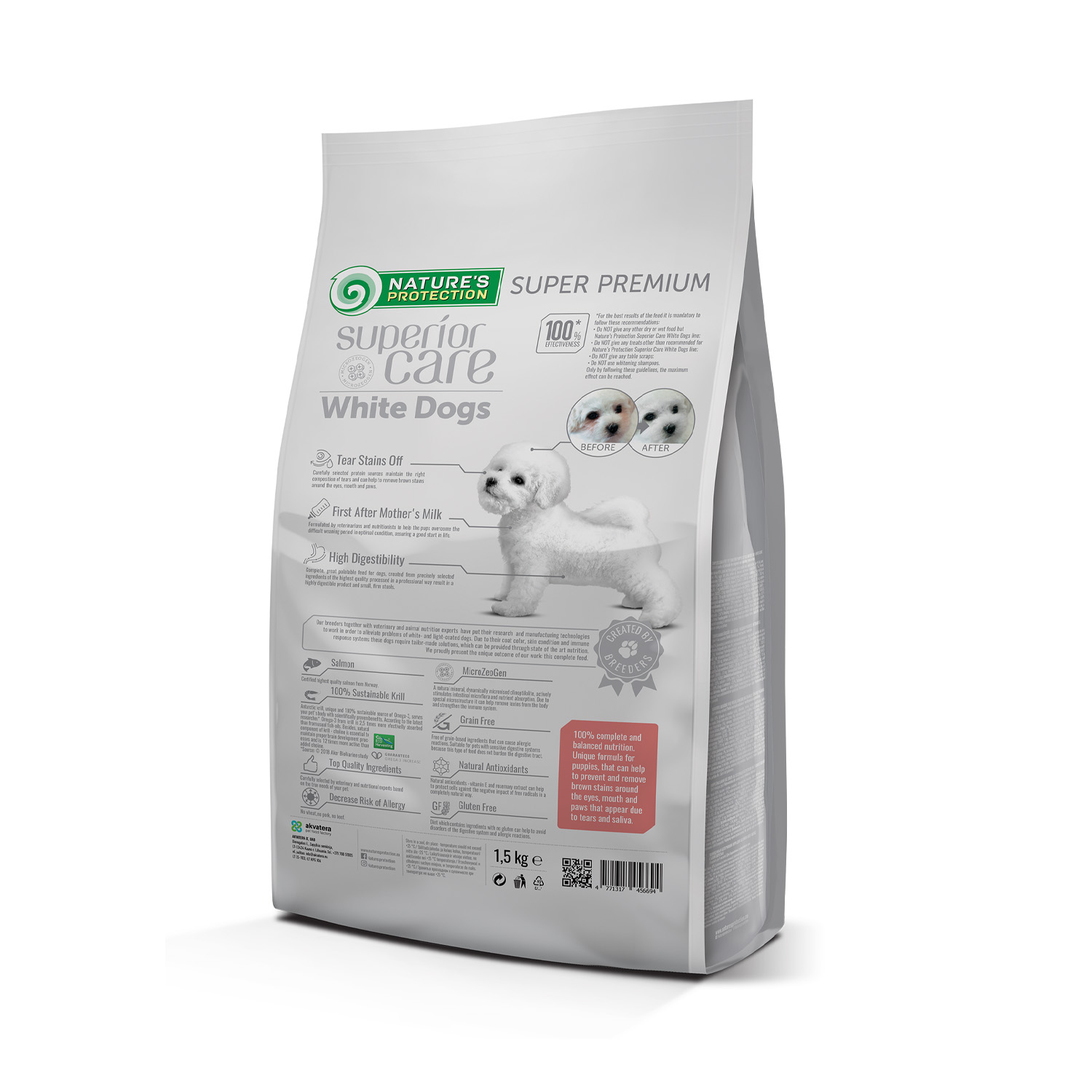 Сухий корм Nature's Protection Superior Care White Dogs Grain Free Starter All Breeds для цуценят (стартер) всіх порід з білим забарвленням шерсті 1,5кг